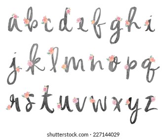 Hand Painted Vector Letters With Flowers.  Floral Alphabet Perfect for Digital Scrapbooking 