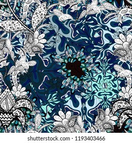 Hand painted vector mandala, colored on blue, black and white colors, indian peacock, indian pattern, colored mandala, mandala peacock.