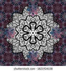 Hand painted vector mandala, colored on black, blue and white colors, indian peacock, indian pattern, colored mandala, mandala peacock.