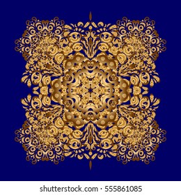 Hand painted vector mandala, golden on blue background, indian peacock, indian pattern, golden mandala, mandala peacock.