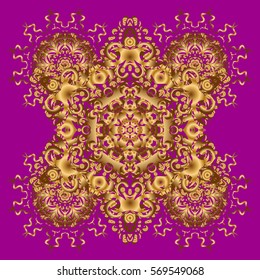 Hand painted vector mandala, golden on purple background, indian peacock, indian pattern, golden mandala, mandala peacock.