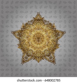 Hand painted vector mandala, golden on gray background, indian peacock, indian pattern, golden mandala, mandala peacock.