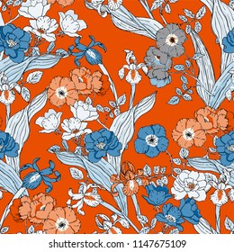 hand painted vector roses pattern. vintage flowers seamless background