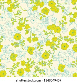hand painted vector roses pattern. vintage flowers seamless background