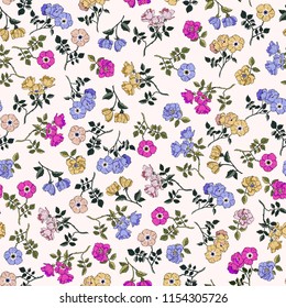 hand painted vector roses pattern. vintage flowers seamless background