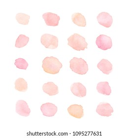 Hand painted vector soft pink and peach watercolor dots and blots isolated on the white background. Pastel textures for your design.
