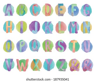 Hand Painted Vector Watercolor Alphabet Letters With Rainbow Colors 