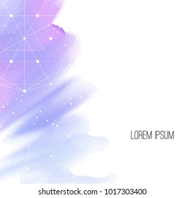 Hand painted vector watercolor background with abstract geometric space element. Template for your text. 