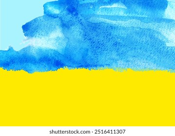 Hand painted vector watercolour Ukraine flag background. Perfect for card, banner, template, decoration, print, cover, web, element design. Support Ukraine. Stand with Ukraine. No War in Ukraine