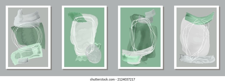 Hand painted vintage postcards vector collection. Watercolor stains shapes. Nordic style prints. Stylish banner layouts. Doodle elements.