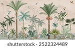  Hand painted wallpaper and fabrics, Garden Illustration, Mural Illustration, Wallpaper.