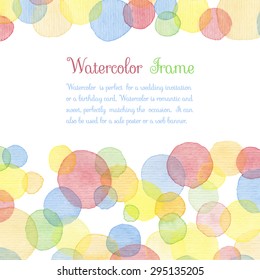 Hand painted water color brush stains with text. Cute decorative template. Bright colorful border panels. Great for baby shower invitation, birthday card, scrapbooking etc. Vector illustration.