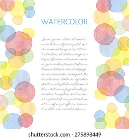 Hand Painted Water Color Circles With Text. Cute Decorative Template. Bright Colorful Border Panels. Great For Baby Shower Invitation, Birthday Card, Scrapbooking Etc. Vector Illustration.