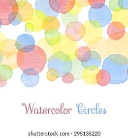 Hand Painted Water Color Circles With Text. Cute Decorative Template. Bright Colorful Border Panels. Great For Baby Shower Invitation, Birthday Card, Scrapbooking Etc. Vector Illustration.