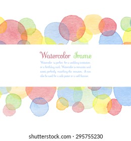 Hand Painted Water Color Circles Banner With Text. Cute Decorative Template. Bright Colorful Border Panels. Great For Baby Shower Invitation, Birthday Card, Scrapbooking Etc. Vector Illustration.