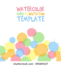 Hand painted water color circles with text. Cute decorative template. Bright colorful border panels. Great for baby shower invitation, birthday card, scrapbooking etc. Vector illustration.