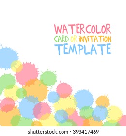 Hand painted water color circles with text. Cute decorative template. Bright colorful border panels. Great for baby shower invitation, birthday card, scrapbooking etc. Vector illustration.