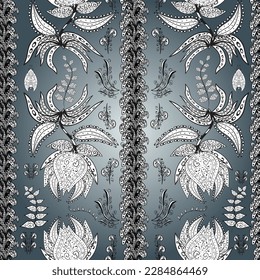 Hand painted watercolor allover seamless flowers and plants. Flowers on neutral, gray and white colors.
