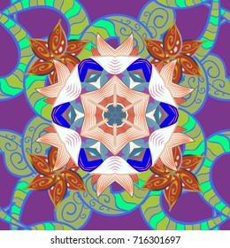 Hand painted watercolor allover seamless flowers and plants. Flowers on green, purple and blue background.