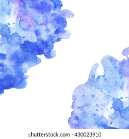 Hand painted watercolor background. Abstract texture. Texture for labels, text. Blue. Vector.