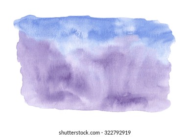 Hand painted watercolor background in blue and violet colors. Watercolor element for invitations, cards or menus.