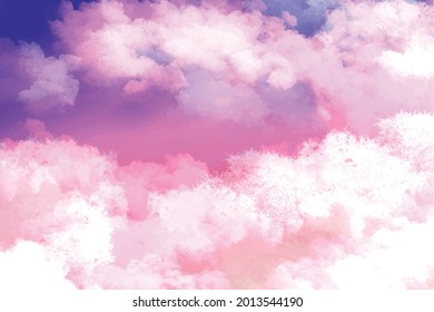 Hand painted watercolor background gradient pastel with sky and clouds shape 
