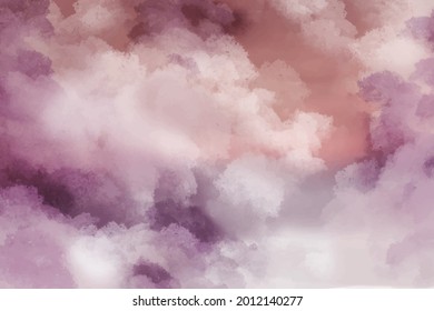 Hand painted watercolor background with sky and clouds shape