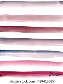 Hand painted watercolor background. Striped background, gradient. Blue, red, brown.  Vector.