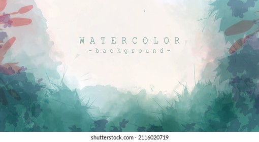 Hand painted watercolor background with wild plants shape. Vector illustration