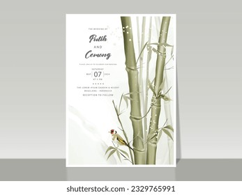 hand painted watercolor bamboo wedding invitation card template