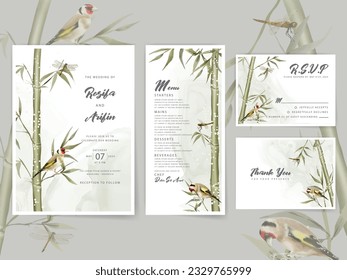 hand painted watercolor bamboo wedding invitation card template