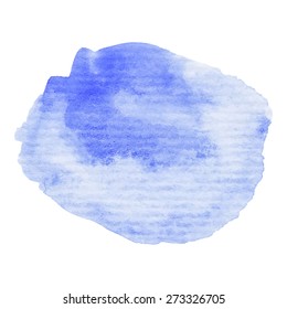 Hand painted watercolor blob. High resolution high quality. Blue nautical background on textured paper. Round graphic design element isolated on white. Vector illustration.