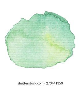 Hand painted watercolor blob. High resolution high quality. Green background on textured paper. Round graphic design element isolated on white. Vector illustration.