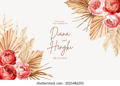 Hand painted watercolor boho wedding invitation
