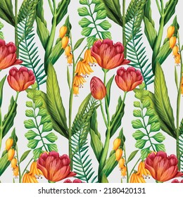 Hand painted watercolor botanical seamless pattern design