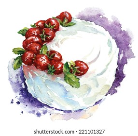 Hand painted watercolor cake. Vector illustration.