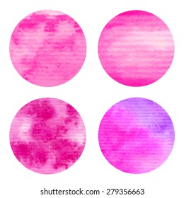 Hand painted watercolor circles set. Colorful texture, bright pink colors. High resolution graphic design elements for business cards, wedding and baby shower invitation, birthday cards and web sites.