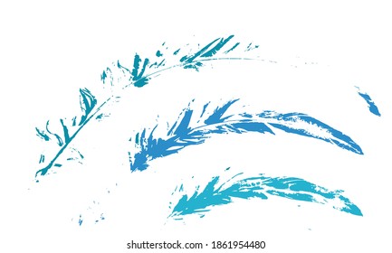 Hand painted watercolor colorful sketch doodle feathers set closeup isolated on white background. Art design elements - vector artwork
