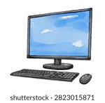 Hand painted watercolor computer isolated on white background