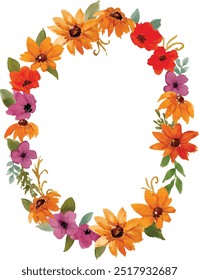 hand painted watercolor coneflower wreath design vector