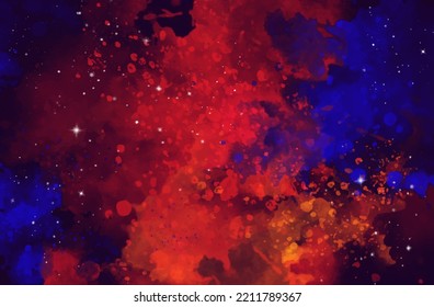 Hand painted watercolor cosmic texture with stars. Space, starry night sky, galaxy vector illustration.
