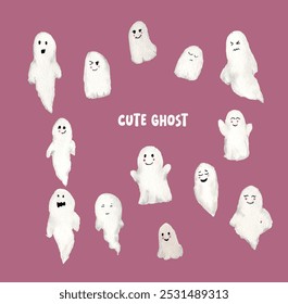 hand painted watercolor cute ghost vector 