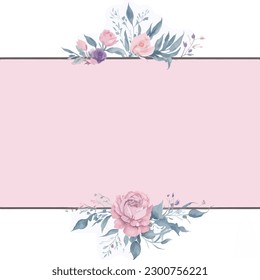 Hand painted watercolor floral frame and border. Watercolor floral banner isolated on white background. Can be used for greeting cards, wedding invitations, stationary and other.