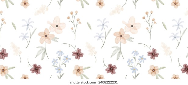 Hand painted watercolor floral pattern peach tones vector design in eps 10