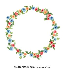 Hand painted watercolor floral round frame. Vector illustration