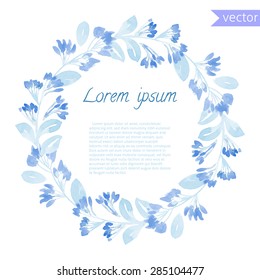 Hand painted watercolor floral round frame. Vector illustration of natural wreath for invitation cards, save the date, wedding card design.