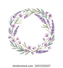 Hand painted watercolor floral wreath with wildflowers and meadow blooms forming a round frame, perfect for nature themed invitations, decor, and artistic designs