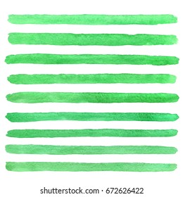 Hand painted watercolor green texture strokes isolated on the white background. Vector.