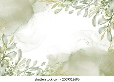 Hand painted watercolor greenery leaf background with empty space
