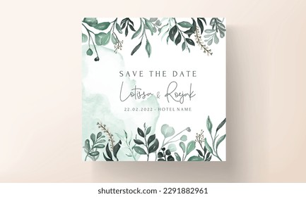 hand painted watercolor greenery leaves invitation card